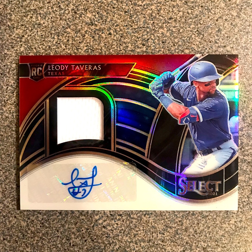 2021 Select Rookie Autographs Tri-Color Leody Taveras RC Rookie AUTO JERSEY 4/99